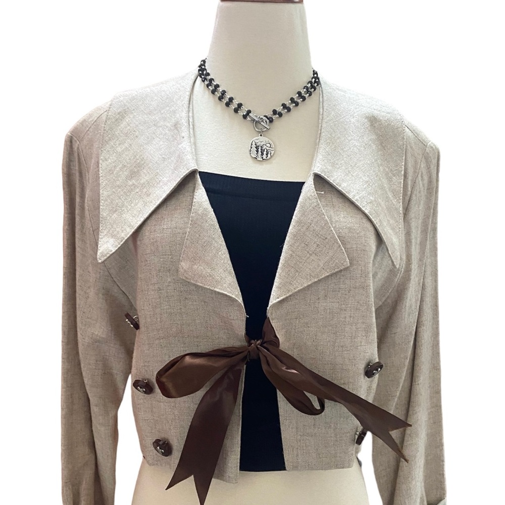 Short Cropped Light Brown Linen Jacket